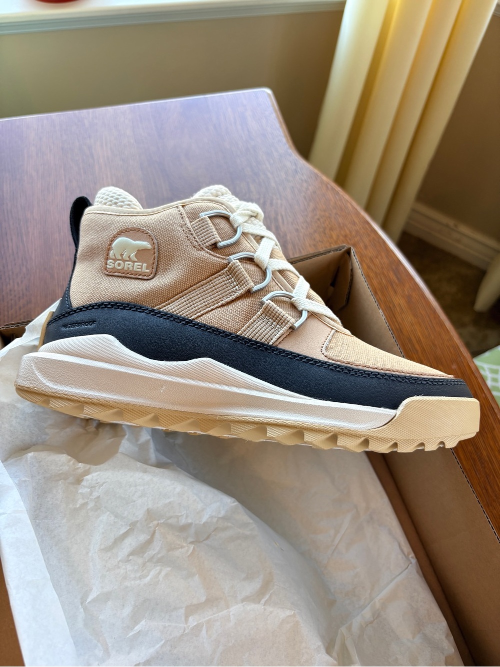 Sorel Sandstone and Black Mid-Top Waterproof Boot